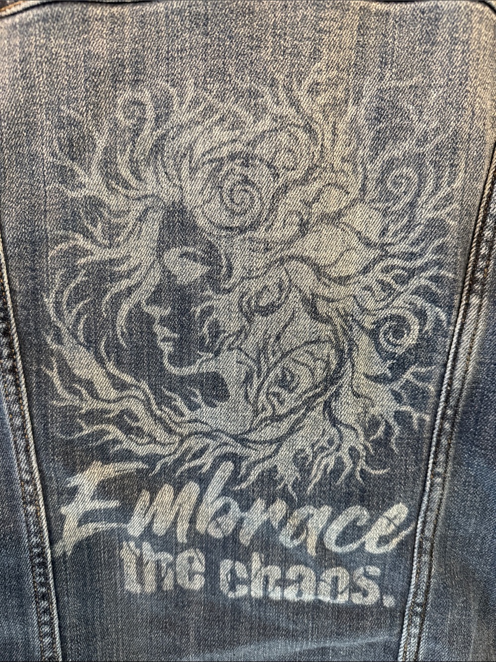 Merona Blue Denim Jean Jacket with Graphic Back